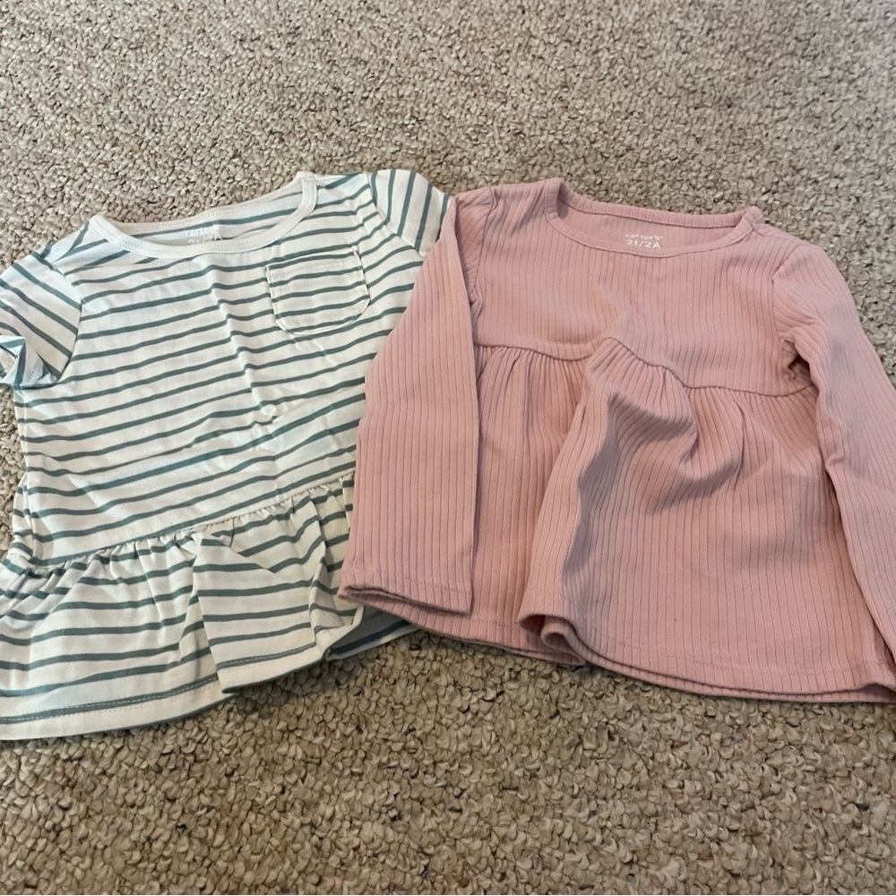 Carter's Striped Blue and Solid Pink Long Sleeve Tees